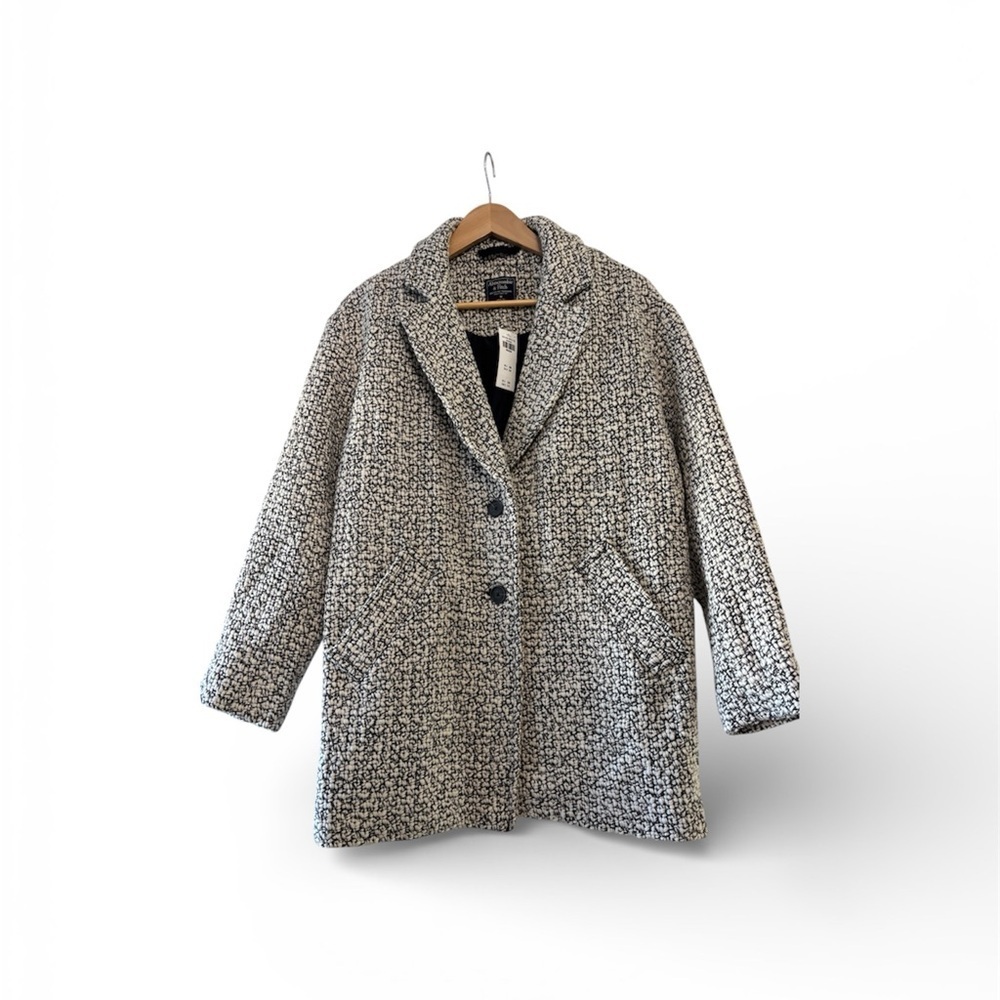 Abercrombie & Fitch Wool Blend Boucle Coat Black White Textured Jacket Medium - Picture 2 of 9